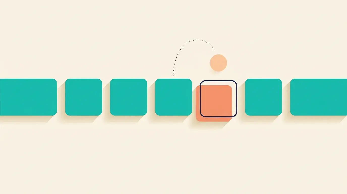Illustration of a row of seven weekly squares with one left empty, a marker arcing in to fill it
