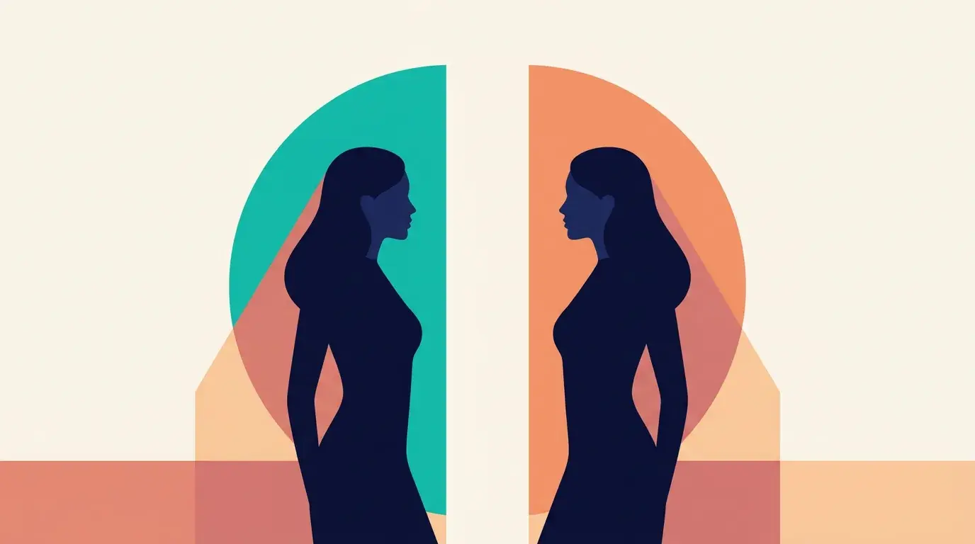 Illustration of two figures side by side, compared across a dividing line